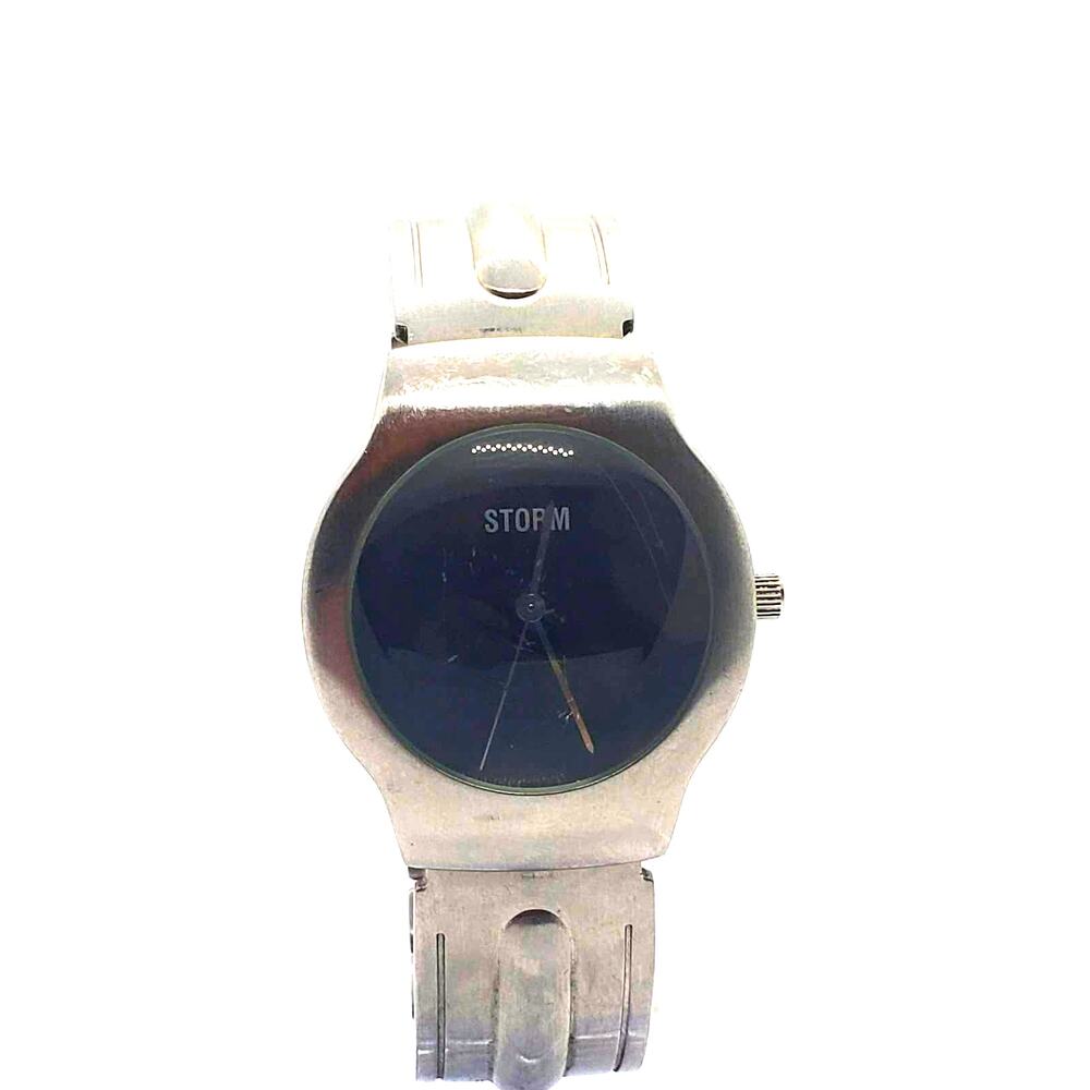 Storm men's black watch. Large black face. Silver band. 18135 AO